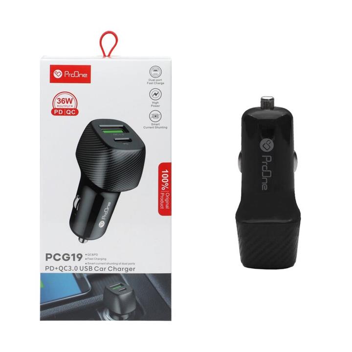 شارژر فندکی فست دو پورت proone مدل pcg19(cx12)-مشکی( یکساله کاوان)